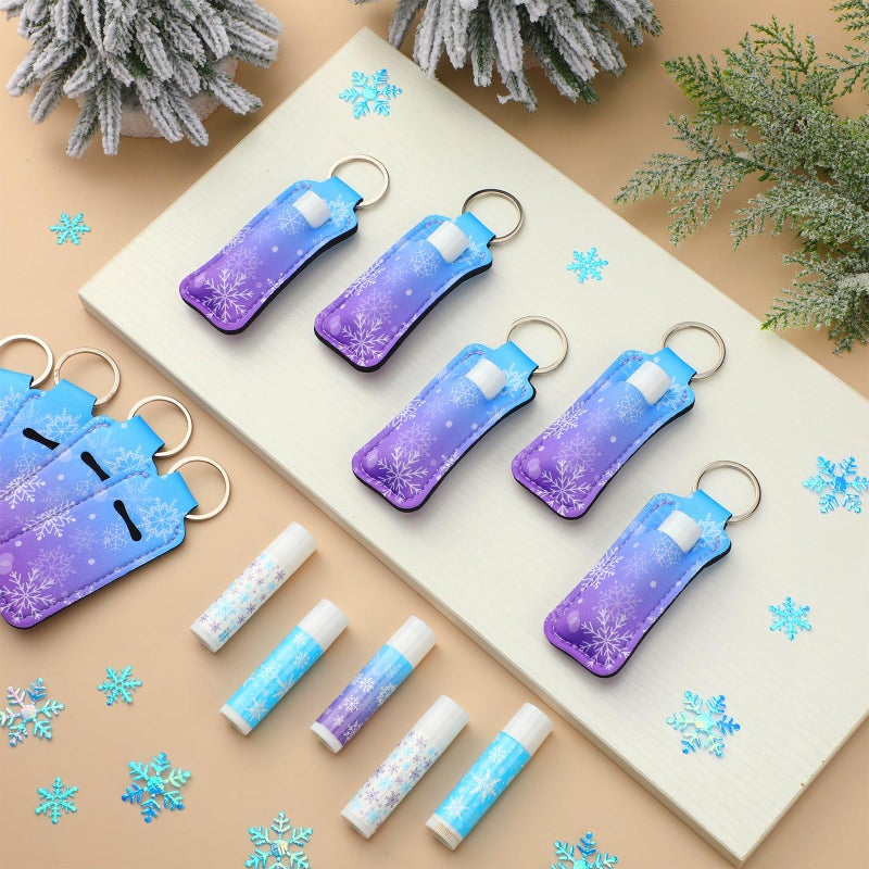 Swiffen 36 Pcs Winter Snowflake Party Favors Snowflake Lip Balm and Lipstick Holder Keychain Bulk Christmas Snow Flake Gifts for Coworkers Employee Women Guest Bridal Shower Party Supplies - Image 3